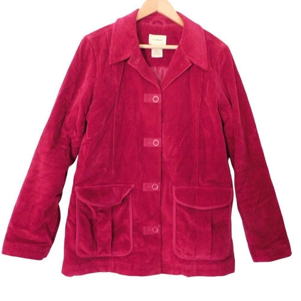 LL Bean Womens Corduroy Lined Chore Jacket Thinsulate Red Sz‎ Large 0CXY9